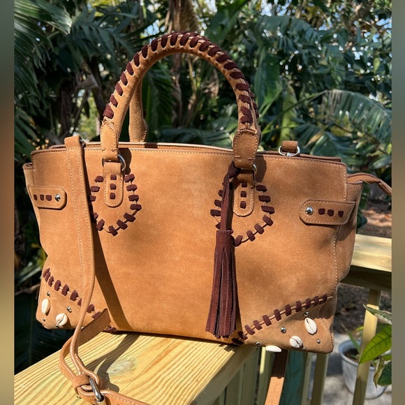Ashro Western Boho Suede Satchel Bag – 17x10” Shoulder & Crossbody Purse - Picture 2 of 15